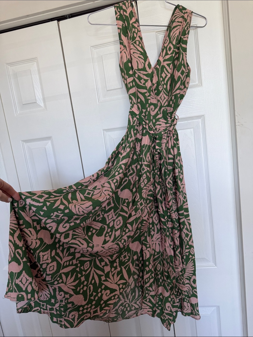 Dress Forum Midi Wrap Dress Green Pink Tropical Botanical Size Sm